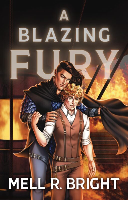 A Blazing Fury by Mell R. Bright, MM airship pirate fantasy romance book cover