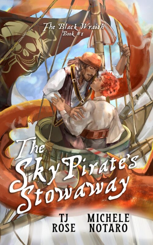 The Sky Pirate's Stowaway by Michele Notaro and TJ Rose, MM sky pirate romantasy book cover