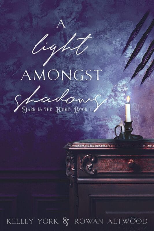 A Light Amongst Shadows by Kelley York and Rowan Altwood, gothic MM ghost romance book cover